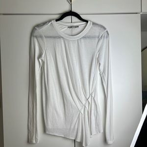 See through white long sleeve with gathered detail